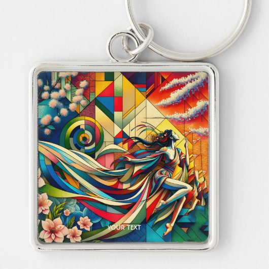 Fantasy Cute Sakura Modern Girl Sleutelhanger (Voorkant)