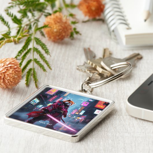 Fantasy Cute Samurai Red Panda Sleutelhanger (Zijkant)