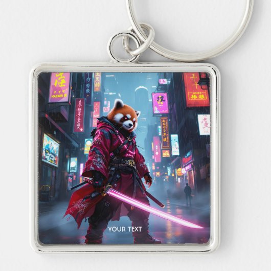 Fantasy Cute Samurai Red Panda Sleutelhanger (Voorkant)