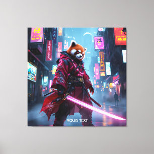Fantasy Cute Samurai Rode Panda Canvas Afdruk