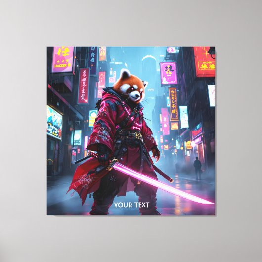 Fantasy Cute Samurai Rode Panda Canvas Afdruk (Voorkant)