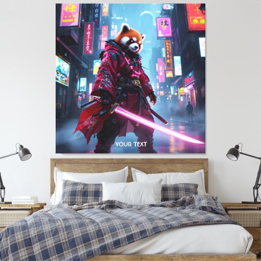 Fantasy Cute Samurai Rode Panda Canvas Afdruk (Insitu (Slaapkamer))