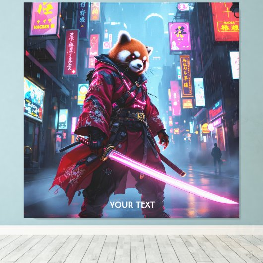 Fantasy Cute Samurai Rode Panda Canvas Afdruk (Insitu (Houten vloer))