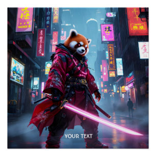 Fantasy Cute Samurai Rode Panda Perfect Poster