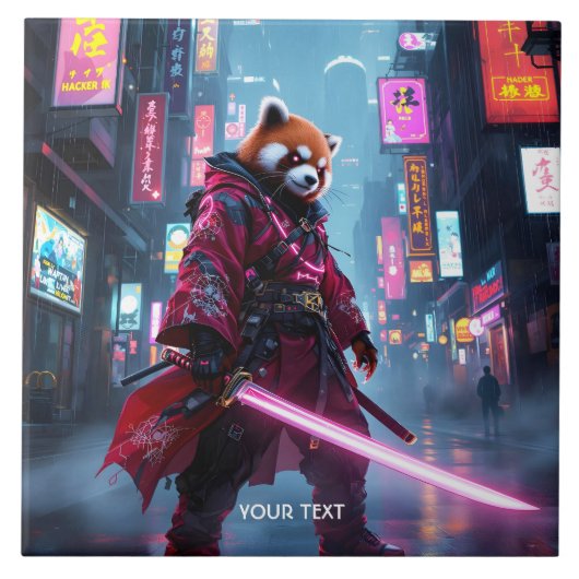 Fantasy Cute Samurai Rode Panda Tegeltje (Voorkant)