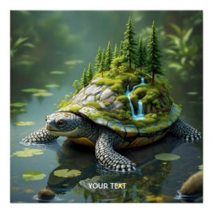 Fantasy Cute Serene Schildpad Bos Perfect Poster