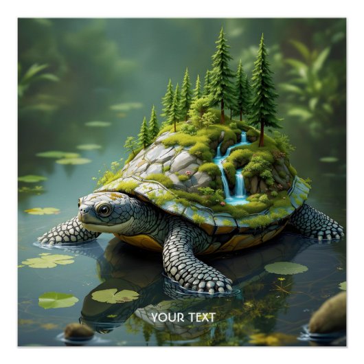 Fantasy Cute Serene Schildpad Bos Perfect Poster (Voorkant)