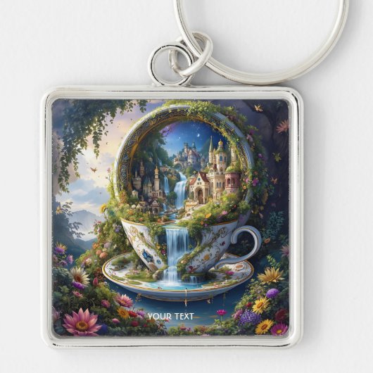 Fantasy Cute Sierlijke Bekerstad Sleutelhanger (Voorkant)