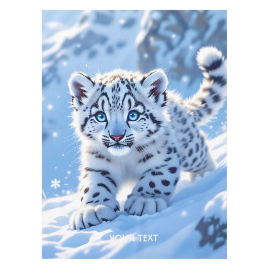 Fantasy Cute Sneeuw Baby Luipaard Tafelkleed (Voorkant)
