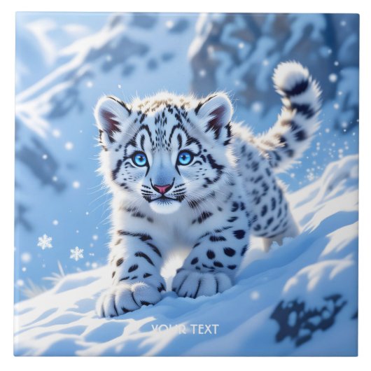 Fantasy Cute Sneeuw Baby Luipaard Tegeltje (Voorkant)