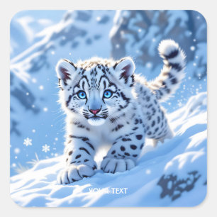 Fantasy Cute Sneeuw Baby Luipaard Vierkante Sticker
