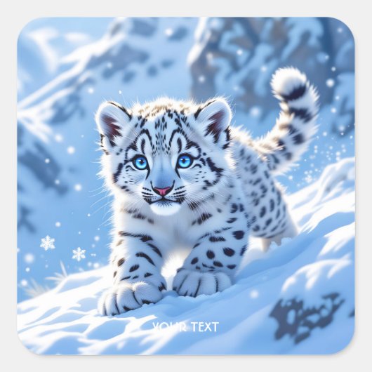 Fantasy Cute Sneeuw Baby Luipaard Vierkante Sticker (Voorkant)