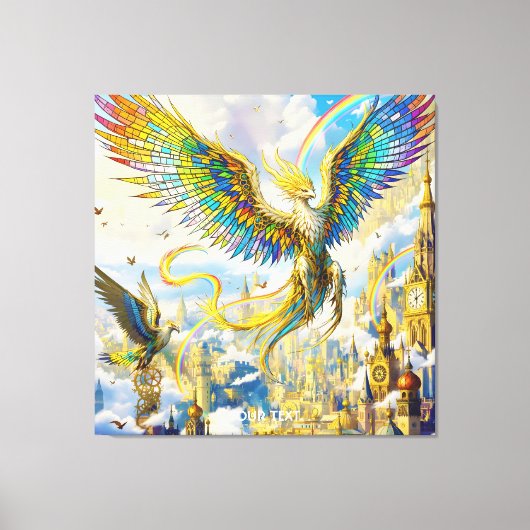 Fantasy Cute Steampunk Griffin Stad Canvas Afdruk (Voorkant)