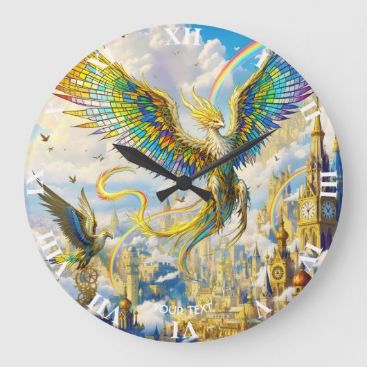 Fantasy Cute Steampunk Griffin Stad Grote Klok (Voorkant)