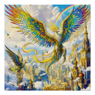 Fantasy Cute Steampunk Griffin Stad Perfect Poster
