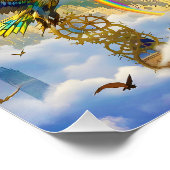 Fantasy Cute Steampunk Griffin Stad Perfect Poster (Hoek)