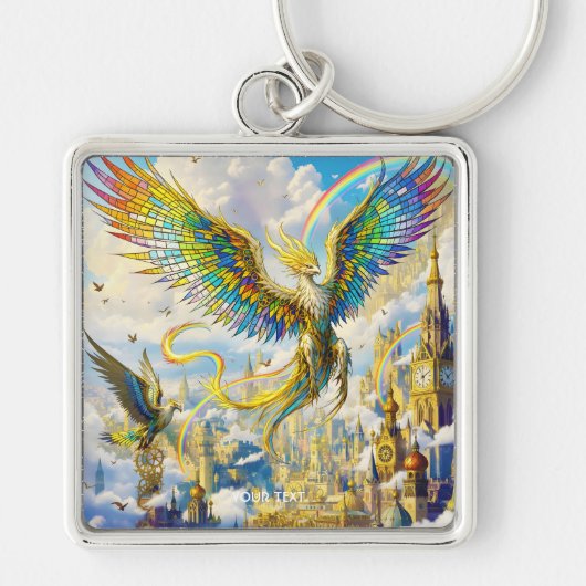Fantasy Cute Steampunk Griffin Stad Sleutelhanger (Voorkant)