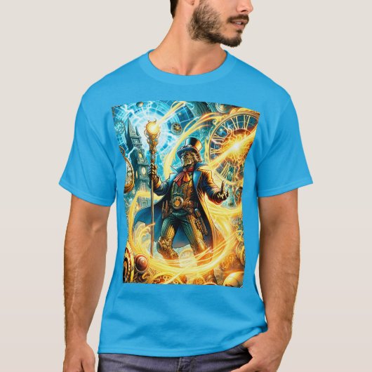 Fantasy Cute Steampunk Time Wizard T-shirt (Voorkant)