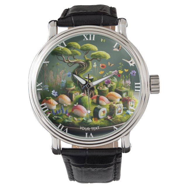Fantasy Cute Sushi Japans Landschap Horloge (Voorkant)