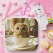 Fantasy Cute Tea Owl Baby Papieren Bordje (Feest)