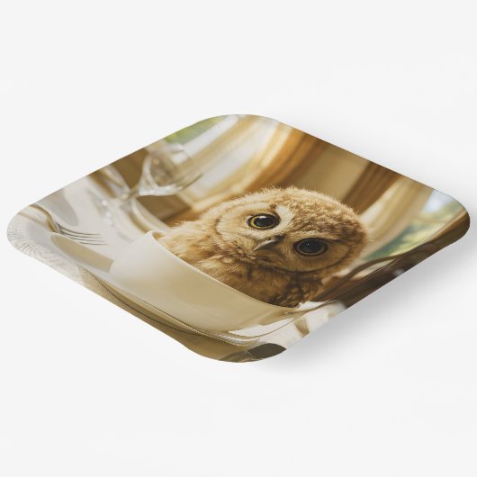 Fantasy Cute Tea Owl Baby Papieren Bordje (Gebogen)