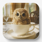 Fantasy Cute Tea Owl Baby Papieren Bordje (Voorkant)