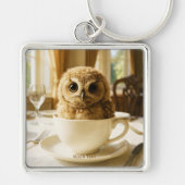Fantasy Cute Tea Owl Baby Sleutelhanger (Voorkant)