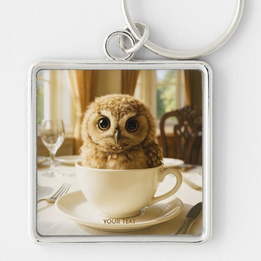 Fantasy Cute Tea Owl Baby Sleutelhanger (Voorkant)