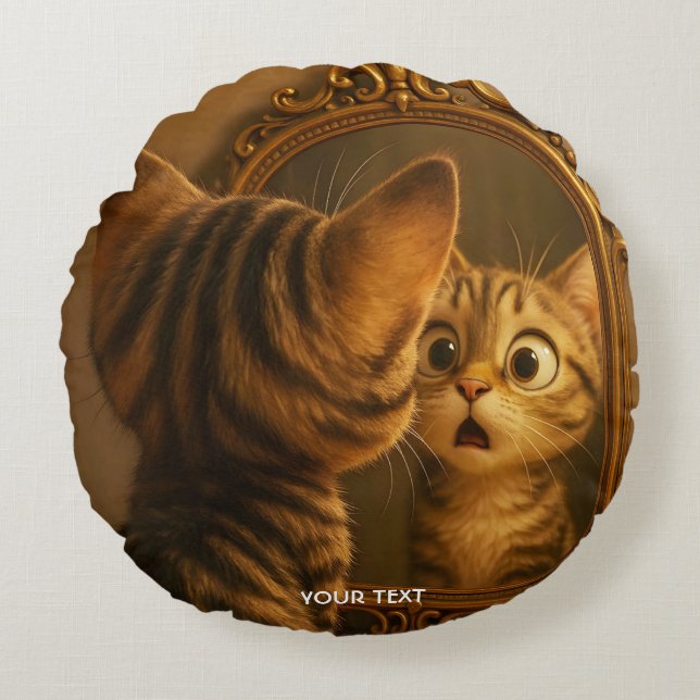 Fantasy Cute Verraste Katten Spiegel Rond Kussen (Voorkant)