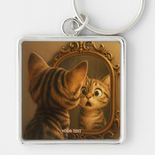 Fantasy Cute Verraste Katten Spiegel Sleutelhanger (Voorkant)