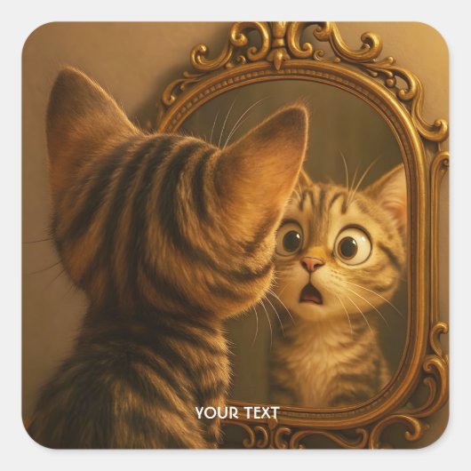 Fantasy Cute Verraste Katten Spiegel Vierkante Sticker (Voorkant)