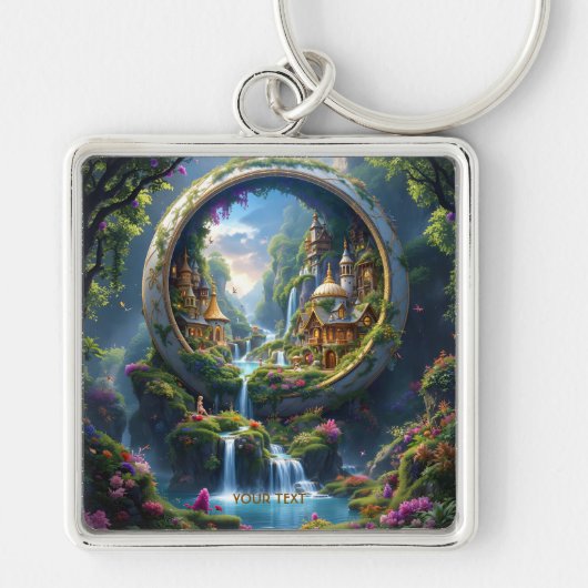 Fantasy Cute Village Tiny City . Perfect As A Bir Sleutelhanger (Voorkant)