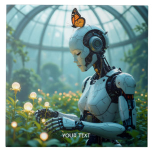 Fantasy Cute Vrouwelijke Robot Tuin Tegeltje