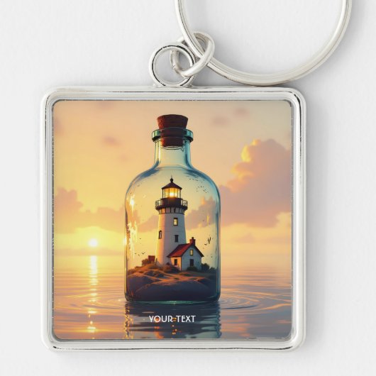 Fantasy Cute Vuurtoren In Fles Sleutelhanger (Voorkant)