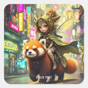 Fantasy Cute Wilde Panda Rit Vierkante Sticker