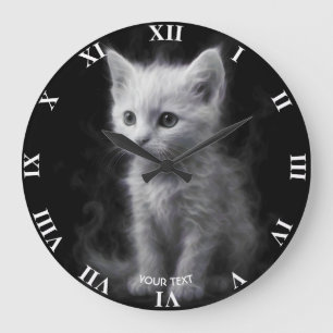 Fantasy Cute Witte Rook Kitten Grote Klok