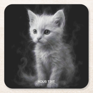 Fantasy Cute Witte Rook Kitten Kartonnen Onderzetters