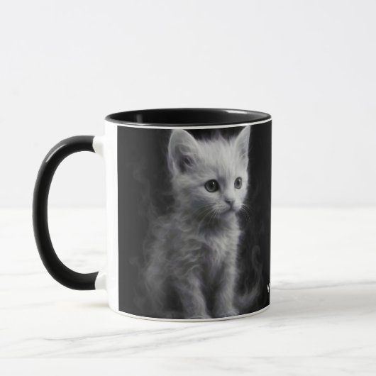Fantasy Cute Witte Rook Kitten Mok (Links)