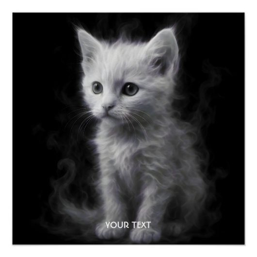 Fantasy Cute Witte Rook Kitten Perfect Poster (Voorkant)