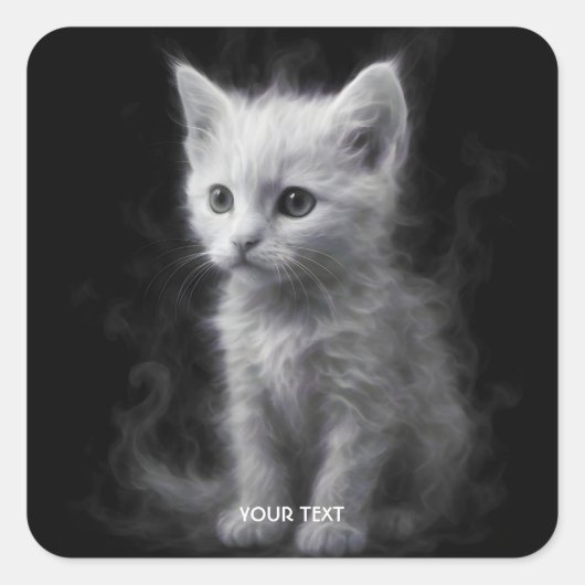 Fantasy Cute Witte Rook Kitten Vierkante Sticker (Voorkant)