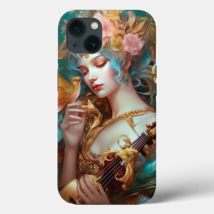 Fantasy dame met luit & vlinder vogel Case-Mate iPhone case