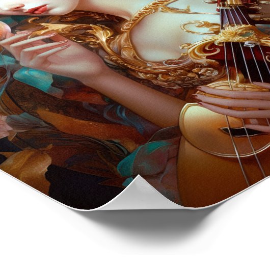 Fantasy dame met luit & vlinder vogel poster (Hoek)