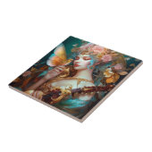 Fantasy dame met luit & vlinder vogel tegeltje (Zijkant)