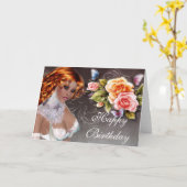 Fantasy Dark Skin Redhead met Rozen Birthday Kaart (Gele Bloem)