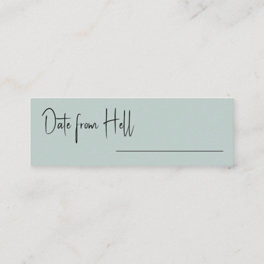 Fantasy Date Green Wash Vrijgezellenfeest Game Kaa Mini Visitekaartje (Achterkant)