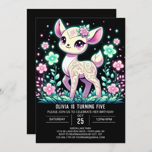 Fantasy Deer Digitale Verjaardag Kaart (Voorkant / Achterkant)