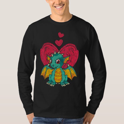 Fantasy Dier Draak Hartjes Schattige Draak T-shirt (Voorkant)