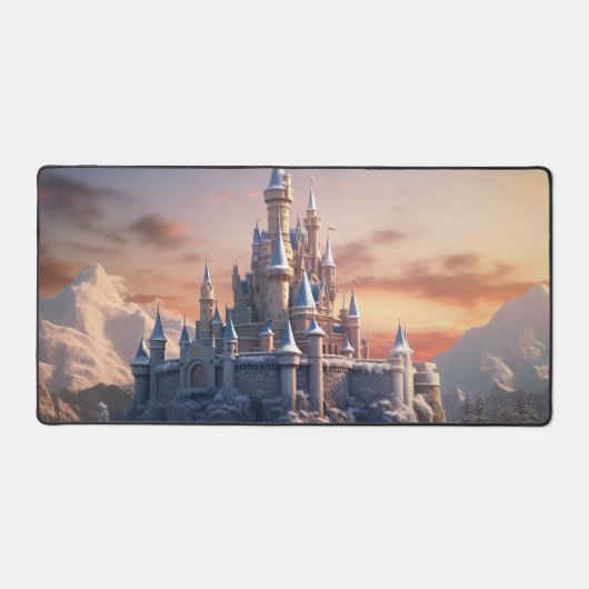 Fantasy digitaal kasteel in de bergen bureaumat (Voorkant)