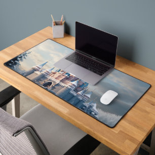 Fantasy digitaal kasteel in de bergen bureaumat