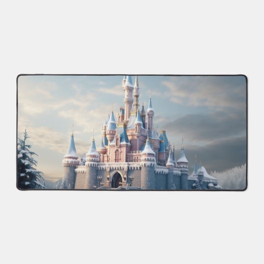 Fantasy digitaal kasteel in de bergen bureaumat (Voorkant)